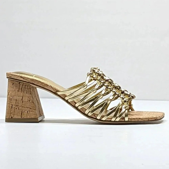 Marc Fisher Women's Colica Leather Knotted Heel Sandals Gold Size 7.5 MSRP $120 - Picture 4 of 9